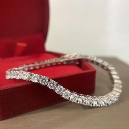 925 Sterling Silver Simulated Moissanite Gemstone Bangle Charm Wedding Bracelet Fine Jewellery Whole Drop272O