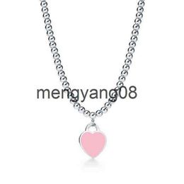 Pendant Necklaces Design 925 Sterling Silver Beads Necklaces For Women Jewelry With Pink Blue Red Black Color Enamel Heart Necklac234U