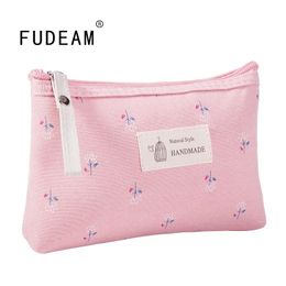 Cosmetic Bags Cases FUDEAM Flower Print Canvas Women Makeup Bag Toiletries Organise Zipper Travel Wash Pouch Female Make Up 231215