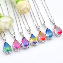 12 Pcs Coloured New Pendants Luckyshine 925 sterling silver small and Pretty Bi Coloured Tourmaline Necklaces Pendant For Lady Party228k