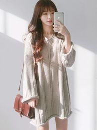 Urban Sexy Dresses Ribbed Mini Sweater Dress Women's Clothing Loose Plus Size Winter Dresses Korean Ladies V-neck Knitted Dress 231215