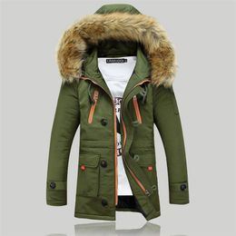 Herren Daunenparkas Pelzkragen Winter Kapuzenjacke Männliche dicke warme Outdoor-Mäntel winddichte Oberbekleidung Multi-Tasche Casual Baumwolle 231214