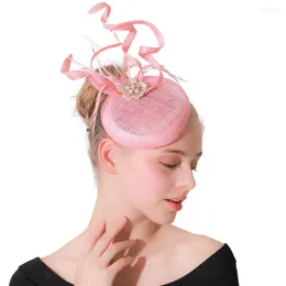 Women Feather Mesh Floral Hair Fascinator Handmade Wedding Accessories Evening Party Elegant Caps Ladies With Headpiece