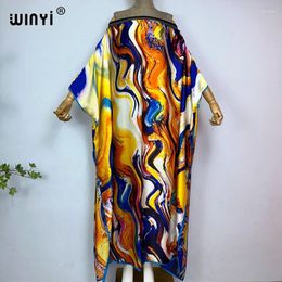 Women's Swimwear WINYI Women Summer Fashion Holiday Party Beachwear Printing Africa Lady Kaftan One-neck Sexy Elegant High Fork Dress