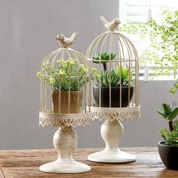 Candle Holders Iron Bird Cage Holder Wedding Window Decoration Supplies Retro Home Potted Flower Stand Desktop