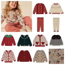 Pullover Kids Sweater for Girls Winter KS Baby Girls Cute Cherry Cardigan Sweater and Knit Pants Outfit Set Outwear 231215