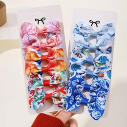 Hair Accessories 6Pcs/Set Colorful Print Grosgrain Hairpins Ribbon Bows Clip For Cute Baby Girls Kids Hairgripes Accessorie Gift