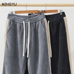 Men's Pants Fabric Pineapple Pattern Men's Corduroy Pants Thick Drawstring Elastic Waist Fashion Loose Wide Leg Korea Trousers Male 231214