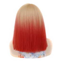 yielding Small front lace wig cap light brown gradient orange short hair cap middle split wave wig cap