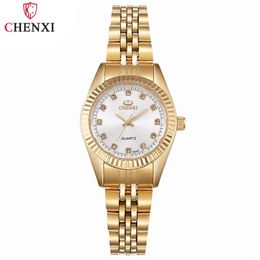 Wristwatches CHENXI Brand Top Luxury Ladies Golden Watch for Women Clock Female Women's Dress Rhinestone Quartz Waterproof Wristwatches 231215