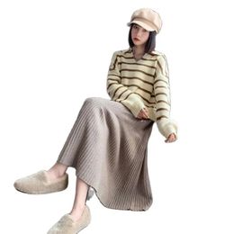 Skirts Skorts Fashion Winter Maternity Knitted Skirts Tall Waist V Striped Patchwork Pregnant Woman Umbrella Skirt Plus Size Pregnancy Clothes 231215