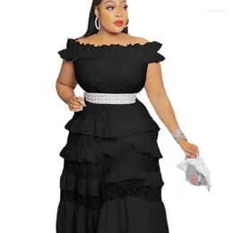 Ethnic Clothing 2023 African Dresses For Women Elegant Short Sleeve Off Shoulder Patchwork Layered Midi Dress Dashiki Clohting