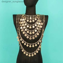Other Fashion Accessories Algerian Wedding Bride Gold Colour Necklace Handmade Multi-layer Human Head Chest Chain Coin Necklace Caftan Bo Chain JewelryL231215