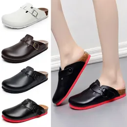 Dress Shoes Closed Heel Woman Large Size Roman Style Low Big Slipper Rome PU Fabric Basic Flat Slides Hoof He