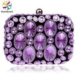 Purple Luxury Crystal Women Evening Bags Clutch Party Purse Ladies Wedding Bridal Diamond Beading Handbag 2020 New1295R