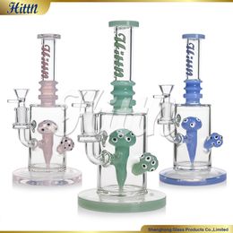 Hittn Factory 2024 New Bong Mushroom Perc Glass Bong Water Pipe 9.7 Inches Milk Colors Straight Tube Hand Blown Water Bong 14mm Male Joint 420 Gift