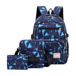 School Bags 3set School Bags For Girls Boys Lightweight Waterproof School Backpacks Kids Printing Cartoon Orthopaedics Schoolbag Children 231214