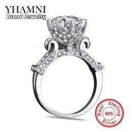 YHAMNI Original 100% Pure 925 Sterling Silver Ring with 1 Carat SONA CZ Diamond Flower Ring Original Design Ring Jewellery XJ2902207r
