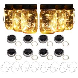 8 Pack Solar Mason Jar Lights with 8 Handles 10 Led String Fairy Firefly Lights Lids Insert for Regular Mouth Jars Garden decor Y2210F