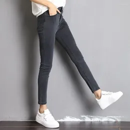 Women's Pants Casual Solid Colour Trousers High Waist Slim Fit Jeans With Tummy Control Ankle Length Pockets Soft For A