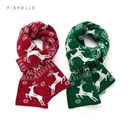 Scarves Elk Snow Flower Wool Scarf Women's Winter Men's Red Green scarfs Christmas Year Gift adults scarves 231214