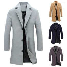 Men's Trench Coats Autumn Winter Fashion Woollen Solid Colour Single Breasted Lapel Long Coat Jacket Casual Overcoat Plus Size 9 Colours