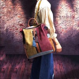 School Bags Fashion Trend Vintage Women's Bag Leather Handbag Rubbed Colour Backpack