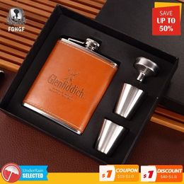 Hip Flasks 4PCS/set 7 Oz Stainless Steel Leather Wine Hip Flask Whiskey Bottle Alcohol Cup Kettle Cups Funnel Mug For Travel Outdoor Gift 231214