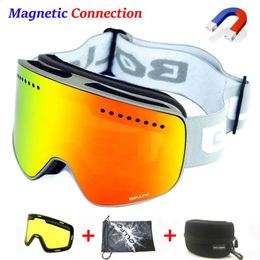 Ski Goggles Magnetic Double Layers Lens Ski Goggles Masks Anti-fog UV400 Snowboard Goggles Ski Glasses Eyewear for men women with case lens 231214