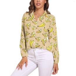 Women's Blouses Yellow Banana Blouse Long Sleeve Fruits Print Vintage Womens Streetwear Oversize Shirts Graphic Top Gift Idea