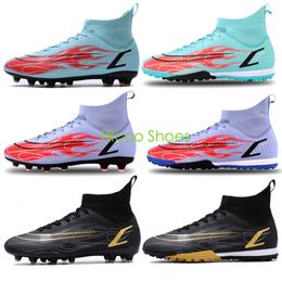 Youth Kids Outdoor Long Nail AG Soccer Shoes Women Men Professional TF Indoor Football Boots Blue Purple Black for Boys Girls