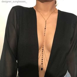 Other Fashion Accessories Bohemian Black Beads Chain Necklace Belly Bo Metal Chain Fashion Sexy Multi-layer Bo Chain Jewellery for Women Beach PartyL231215