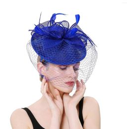 Royal Blue Tea Party Fascinator For Women Kentucky Derby Hat Pillbox Hair Clip Cocktail Sinamay Wedding Dress Headband