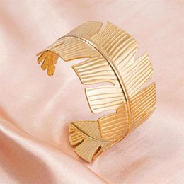 Bangle 1Pc Stainless Steel Wide Foliage Open Bracelet For Women Men Vintage Palm Leaves Aesthetic Cuff Party Gift Jewellery Making