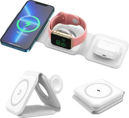 3 in 1 Wireless Charger for iPhone Magnetic Foldable Charging Station Travel Charger for Multple Devices iPhone 15/14/13/12 Series AirPods Pro iWatch