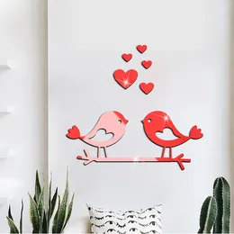 Wall Stickers 3d Birds Shapes Valentine's Day Mirror Sticker Acrylic Waterproof Self-adhesive Paper Living Room Muur