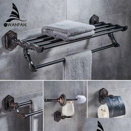 Bathroom Shelves Bath Hardware Sets Brushed Copper Carved Base Accessories Towel Shelf Bar Paper Holder Cloth Hook Wf-92100 Homefavor Dhaki