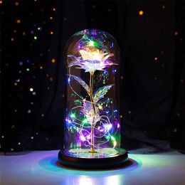 LED Enchanted Galaxy Rose Eternal 24K Gold Foil Flower With Fairy String Lights In Dome For Christmas Valentine's Day Gift 21243E