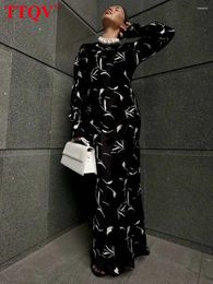 Casual Dresses DressesQV Fashion Black Print For Women 2023 Elegant O-Neck Long Sleeve Slim Autumn Straight Floor-Length Dress