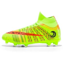 Men's Professional Football Boots High Top AG TF Soccer Shoes Youth Outdoor Indoor Training Cleats Green Orange Black Blue