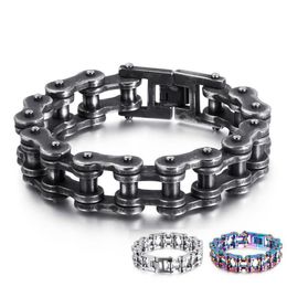 19mm Heavy Punk Rock Men's Rainbow Blue Bike Biker Motorcycle Chain Bracelet Jewellery Black titanium steel Bicycle Bracelet Ba2126