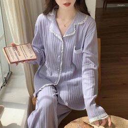 Women's Sleepwear 2024 Spring Autumn Pyjamas Women Simple Casual Cardigan Lapel Homewear Suit Female Pure Cotton Long-Sleeved Sets