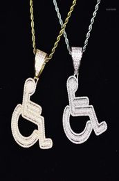 Pendant Necklaces Iced Out Disabled Wheelchair Logo Necklace Gold Silver Colour Bling CZ Crystal Hip Hop Rapper Chain For Men Women1505050