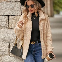 Women's Knits 2023 Women Fleece Sweater Fluffy Zipper Jacket Sherpa Plush Faux Fur Cardigan Diamond Plaid Casual Winter Tops