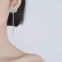 Stud Earrings Crystal Traditional Fan Zircon Long Tassel Earring For Women Girl Lady Fine Jewellery Gift S925 Silver