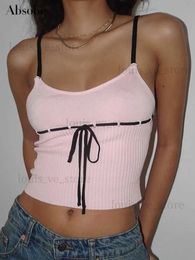 Women's Tanks Camis Absobe Knitted Ribbons Stitching Crop Tank Top Women Camis Backless Black Pink Slim Suspended Vest Hottie Y2K Outfit Streetwear T231215