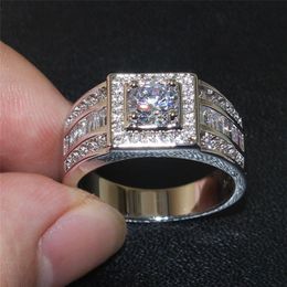 925 Sterling Silver Round Gemstone Simulated Diamond Zircon Side tone Rings Engagement Wedding Band Jewelry for Men SZ 7-13269l
