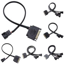 New Laptop Adapters Chargers Black Sleeved 27cm Cooler Cooling Fan Splitter Power Cable 12V SATA To Multiport 3/4Pin Connector for Molex IDE Computer PC