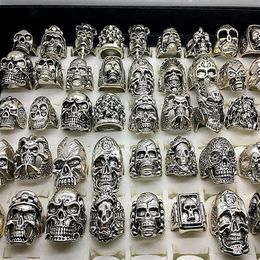 Men's Fashion 50pcs Lots Top Mix Style Big Size Skull Carved Biker Silver Plated Rings Jewellery Skeleton Ring253A