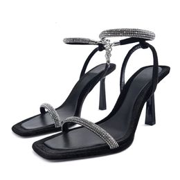 Sandals Summer Black Leather High Heel Sandals Women Shoes Sexy Buckled Ankle Strap Classic Pumps Lady Fashion Party Heeled Sandals 231215